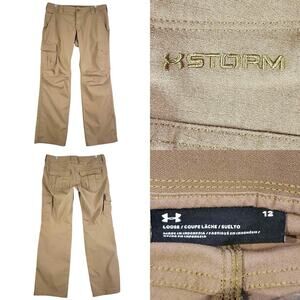 Under Armour Pants Womens Size 12 Storm Khaki Tan Cargo Straight Leg Loose
